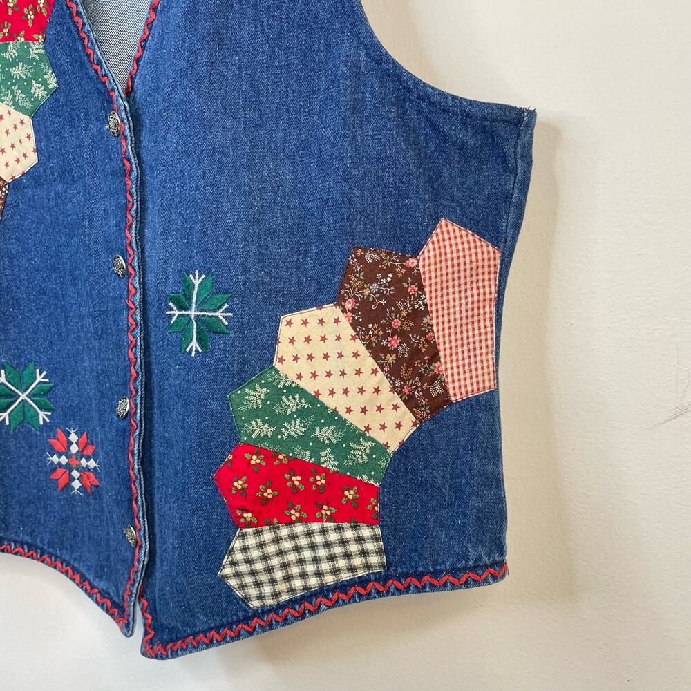 Susan Bristol Vintage Patchwork Embroidered Denim Boho Western Country Vest M - Picture 3 of 12